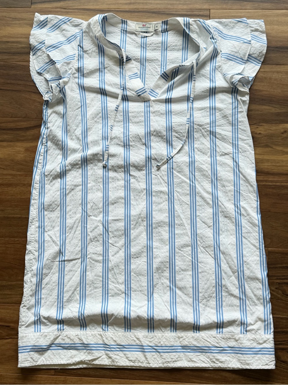 Vineyard Vines White and Light Blue Striped V-Neck Cover-Up - Picture 2 of 6
